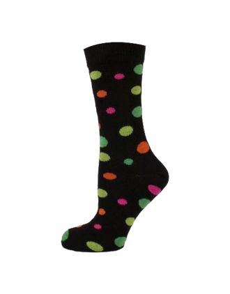 Neon Dots Design Assorted on Black Women Ankle Socks