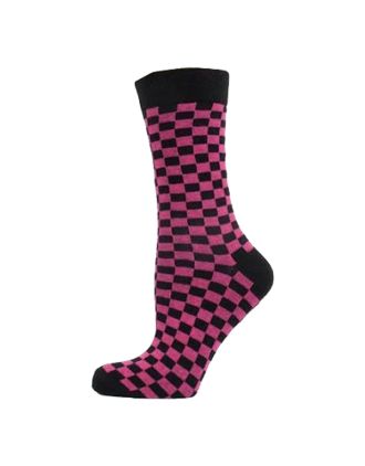 Ladies Small Square Black & Fushia Ankle Socks