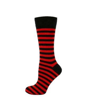 Ladies Ankle Black And Red Thin Stripe Socks