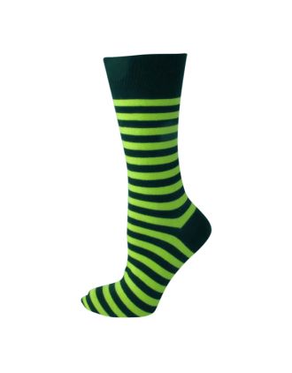 Ladies Ankle Black And Lime Green Thin Stripe Socks