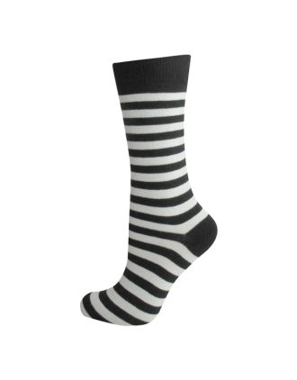 Ladies Ankle Black And White Thin Stripe Socks