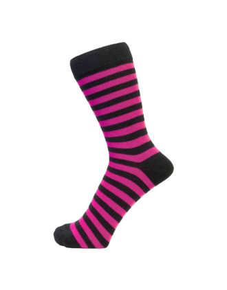 Ladies Ankle Black And Fuchsia Thin Stripe Socks