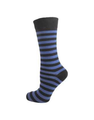 Ladies Ankle Black And Light Blue Thin Stripe Socks