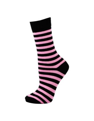 Ladies Ankle Black and Pink Thick Stripe Socks