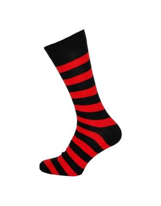 Ladies Ankle Black And Red Thick Stripe Socks