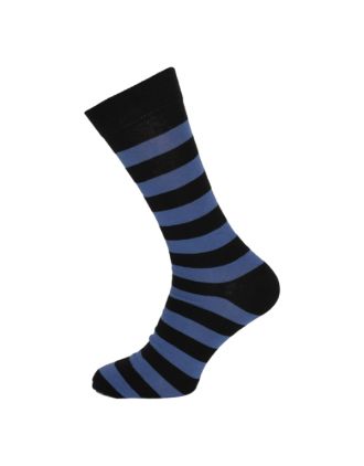 Ladies Ankle Black And Light Blue Thick Stripe Socks