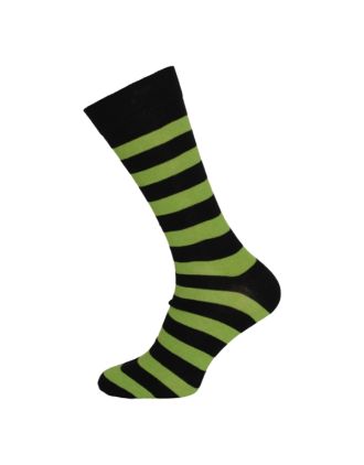 Ladies Ankle Black And Lime Green Thick Stripe Socks