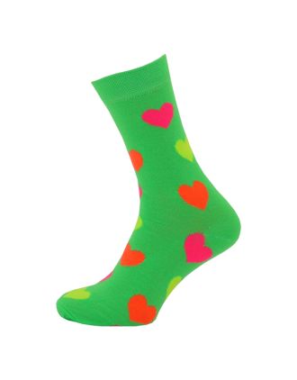 Ladies Ankle Neon Green With Neon Hearts Socks