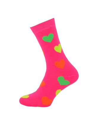 Ladies Ankle Neon Pink  With Neon Hearts Socks
