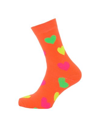 Ladies Ankle Neon Orange With Neon Hearts Design Socks
