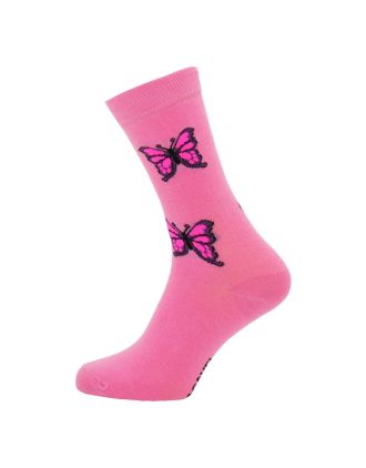 Ladies Ankle Pink Butterfly On Pink Socks
