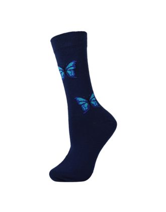 Ladies Ankle Turquoise Butterfly On Blue Socks