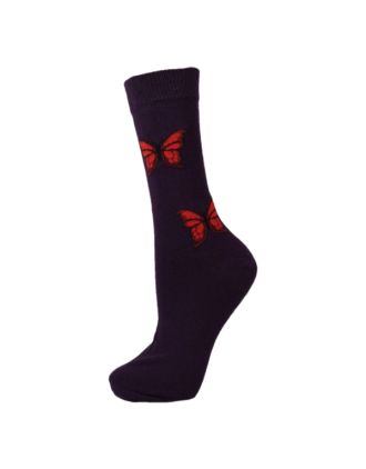 Ladies Ankle Red Butterfly On Purple Socks