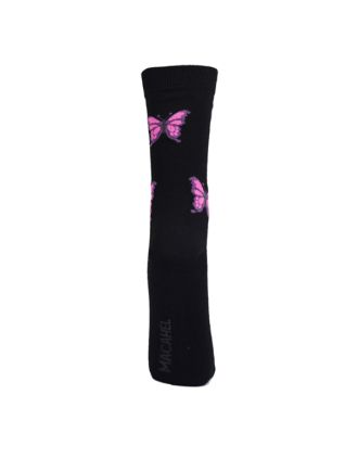 Ladies Ankle Pink Butterfly On Black Socks