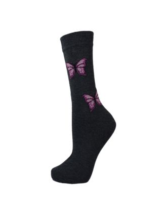 Ladies Ankle Purple Butterfly On Grey Socks