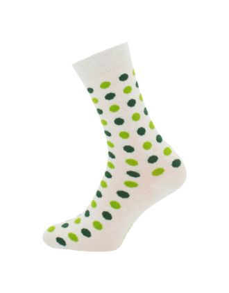 Ladies Ankle Green Spotted On White Socks