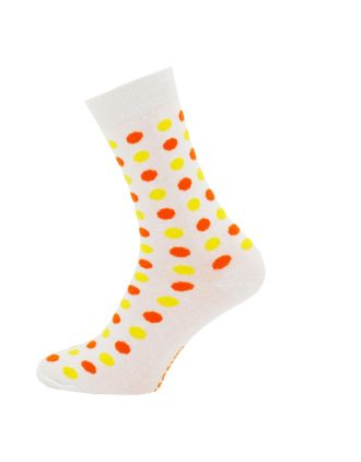 Ladies Ankle Orange Spotted On White Socks