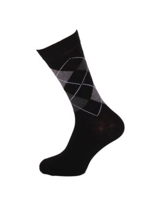 Ladies Ankle Argyle Grey On Black Socks
