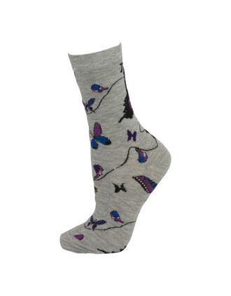 Ladies Ankle Grey Butterfly Socks