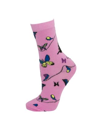 Ladies Ankle Pink Butterfly Socks