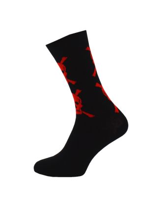 Ladies Ankle Skull Black Red Socks
