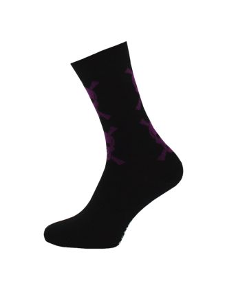 Ladies Ankle Purple Skull On Black Socks
