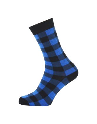 Ladies Ankle Large Square Black And Blue Socks