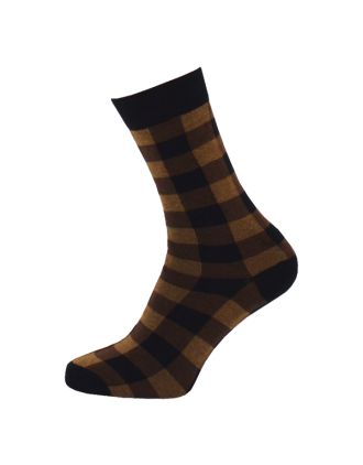 Ladies Ankle Large Square Black And Brown Socks