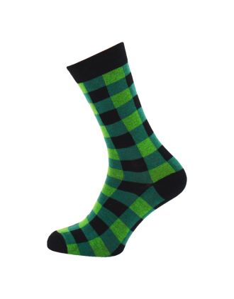 Ladies Ankle Large Square Black And Green Socks