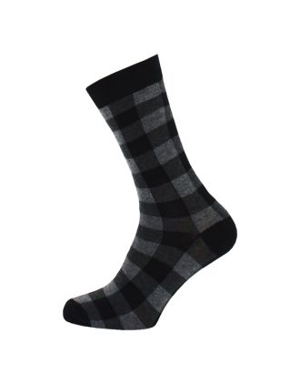 Ladies Ankle Large Square Black And Grey Socks