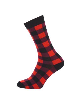 Ladies Ankle Large Square Black and Red Socks
