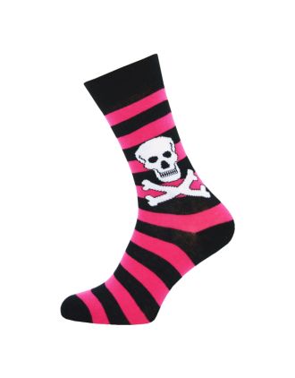 Ladies Ankle Skull Stripe Black Fuchsia Socks