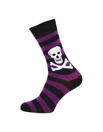 Ladies Ankle Skull Stripe Black Purple Socks