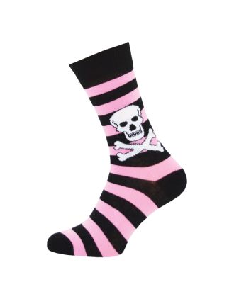 Ladies Ankle Skull Stripe Black Pink Socks