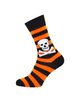 Ladies Ankle Skull Stripe Black Orange Socks