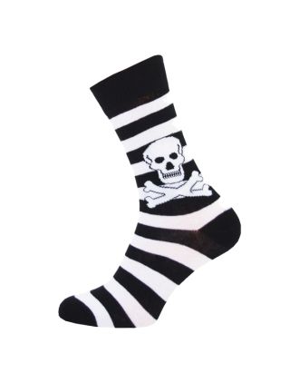 Ladies Ankle Skull Stripe Black White Socks