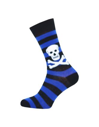 Ladies Ankle Skull Stripe Black Blue Socks