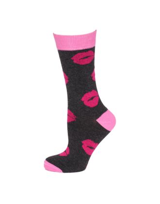 Ladies Pink Lips Grey Socks