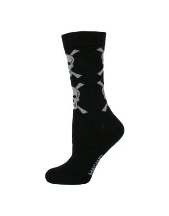 Ladies Ankle White Skull On Black Socks