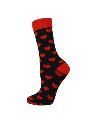 Ladies Ankle Red Hearts On Black Socks