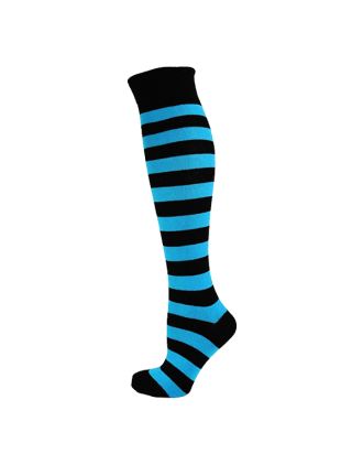 Black & Light Blue Thick Striped Knee High Socks