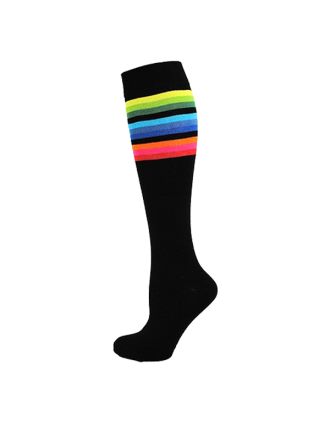 Rainbow On Black Thin Striped Knee High Socks