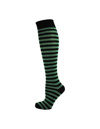 Black and Dark Green Thin Striped Knee High Socks
