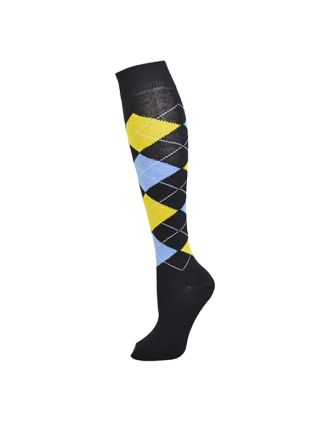 Women Argyle Dark Colouron Yellow and Blue Design Knee High Socks
