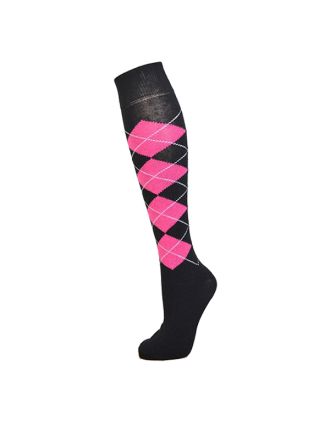 Argyle Diamond Shape Fuchia and Purple White Line  Two Colour Design Knee High Socks