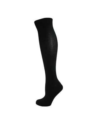 Plain Black Herringbone Knee High Socks