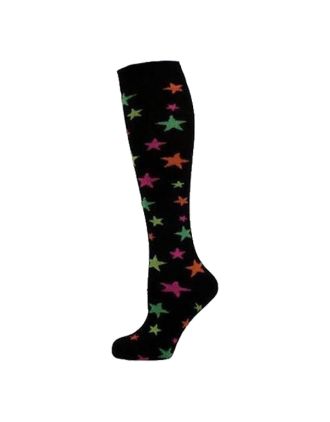 Neon Assorted Stars on Black Design Knee High Women Socks