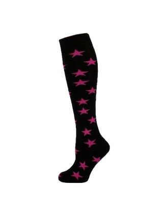 Neon Fushia Stars on Black Design Knee High Women Socks