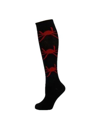 Red Spider On Plain Black Knee High Socks