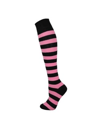 Black and Pink Thick Striped Knee High Socks